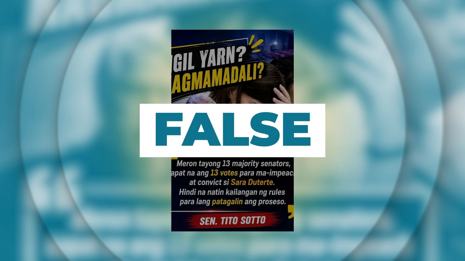 FALSE: Majority bloc is enough to convict VPSD, no need for rules — Sen. Tito Sotto