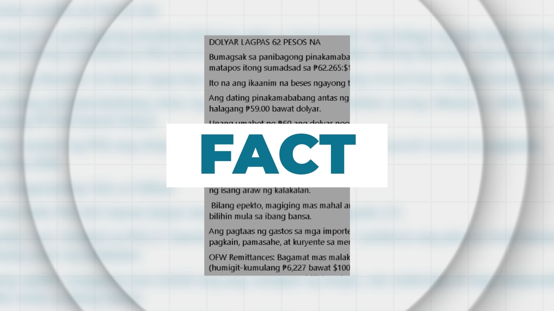 FACT: Philippine peso falls to record-low ₱62.265 against US dollar
