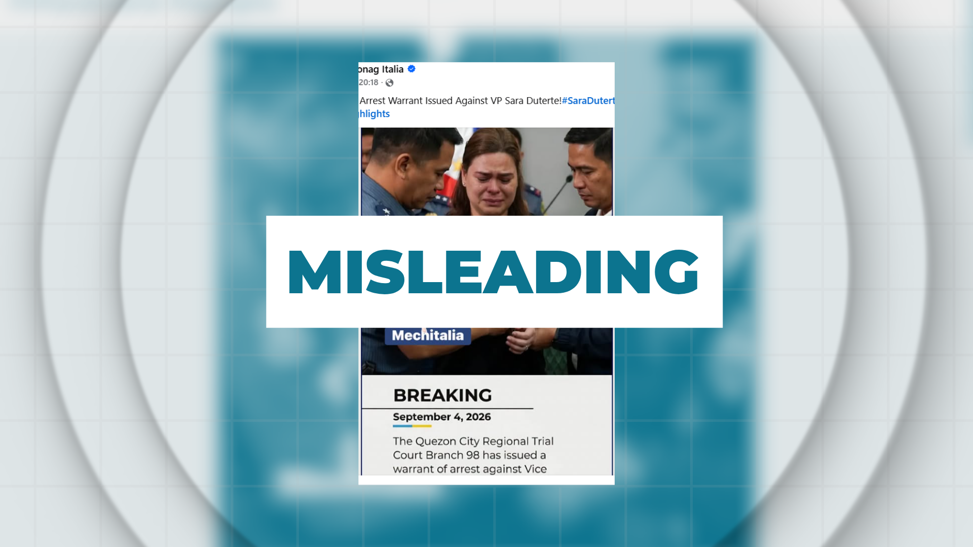MISLEADING: Arrest warrant issued against VP Sara Duterte