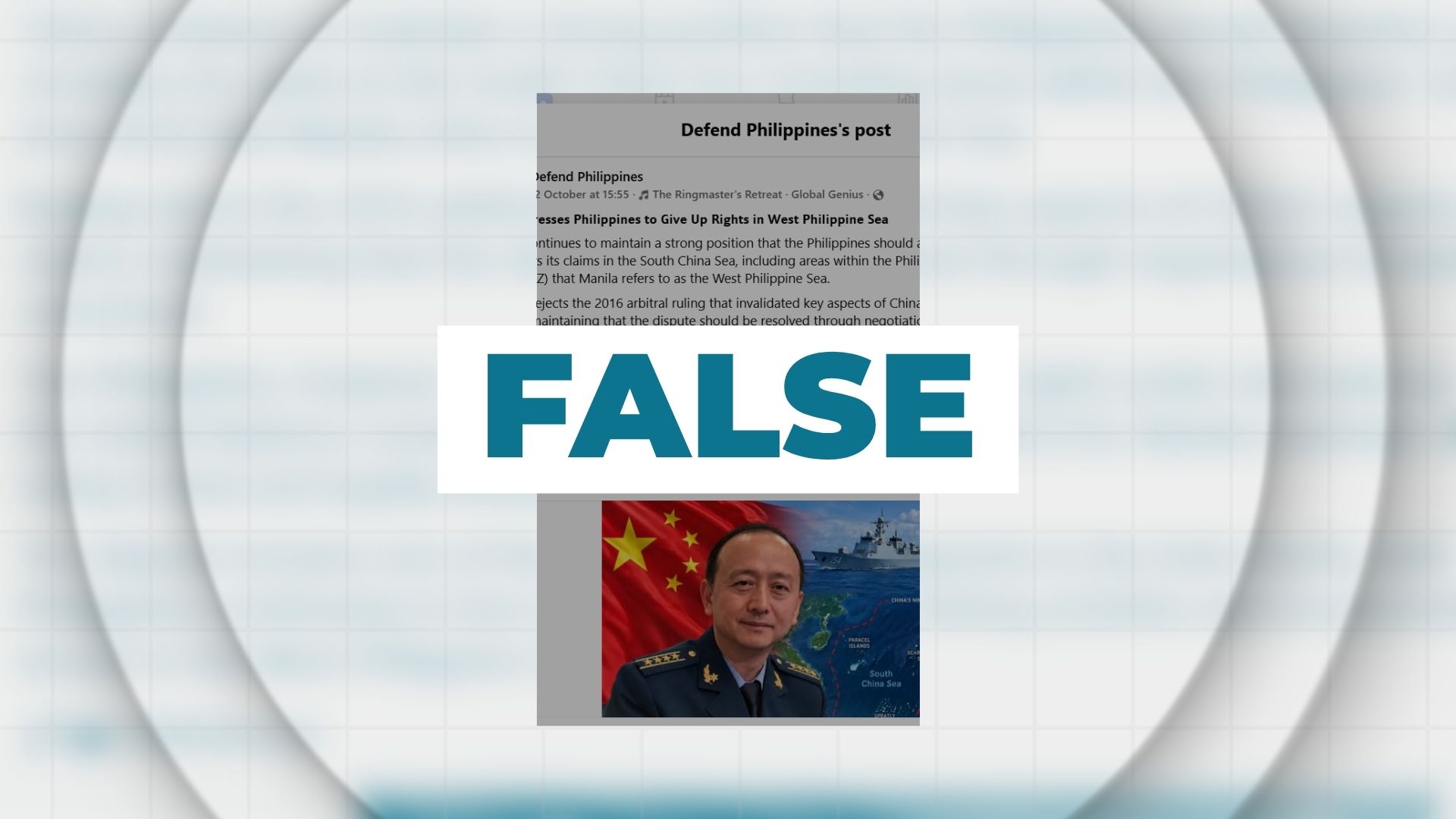 FALSE: Chinese military officer claims that PH must agree that the SCS belongs to China